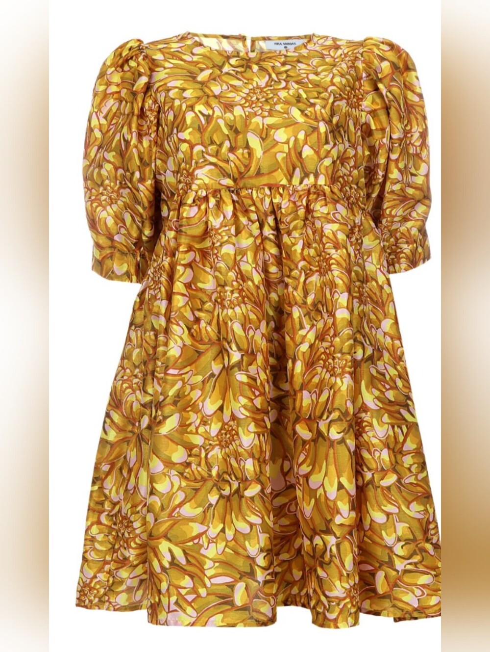 Designer Kika Vargas 2X Puff Sleeve Mum Floral Print  Mini Dress Satiny Twirl